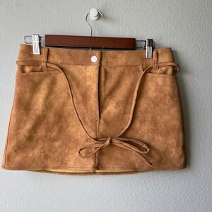 Monki Womens Low Waisted Faux Suede Mini Skirt Size US 4‎ Western Boho Festival
